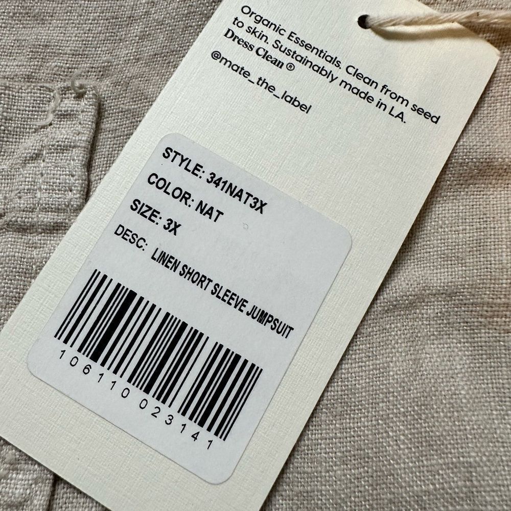 NWT MATE The Label Plus Size Classic Utility Linen Jumpsuit Natural Color - 3XL - Picture 5 of 12